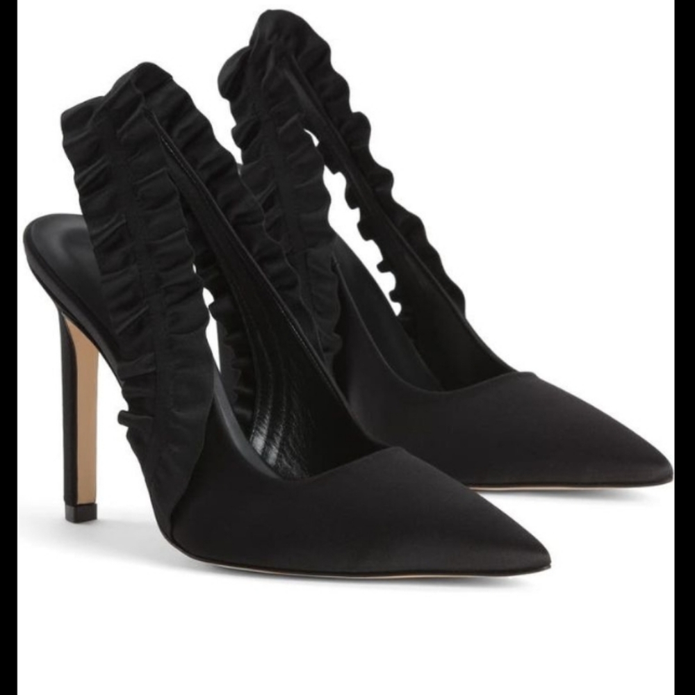 GOOD AMERICAN Show Off Pump - Black Satin - US Size 10.5